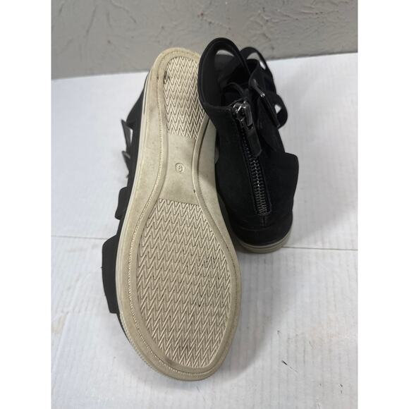 Eileen Fisher Black Boost Platform Wedge Strappy Sandals Suede Chunky Size 9‎ - Picture 4 of 4